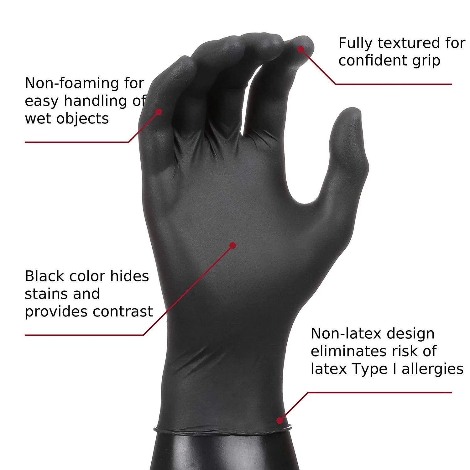 Black Disposable Nitrile Gloves -  100/Box (Large)